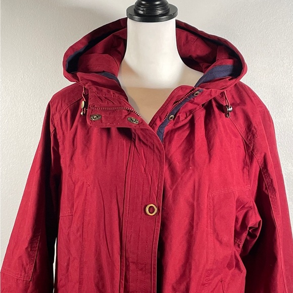 Giacca Maroon Hooded Full Zip Up Button Down Drawstrings Long Sleeve Jacket XL - Picture 3 of 9